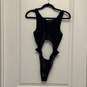 Fashion Nova Black One Piece with Deep V-Neck and High-Cut Legs